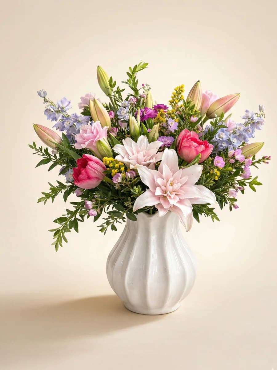 The Magnolia - hand-crafted Mother's Day arrangement with garden roses, dahlias, and seasonal blooms